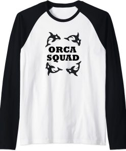 Orca Squad Funny Whale Nature Ocean Raglan Baseball Tee