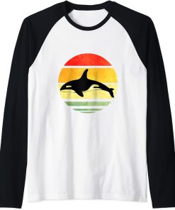 Orca Lovers Design Retro Gifts of Dolphins in 80s Style Raglan Baseball Tee