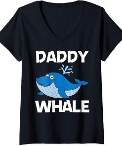 Womens Funny Whale Art For Men Dad Orca Narwhal Blue Whales V-Neck T-Shirt