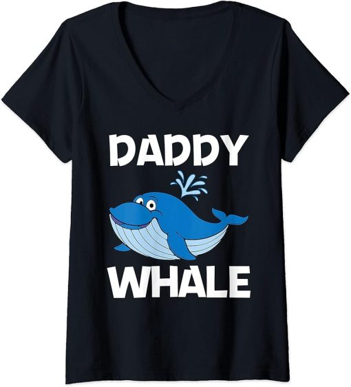 Womens Funny Whale Art For Men Dad Orca Narwhal Blue Whales V-Neck T-Shirt