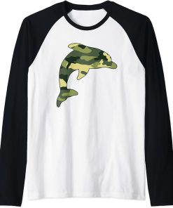 Military Dolphin Camo Men Print US Beluga Fish Veteran Gift Raglan Baseball Tee