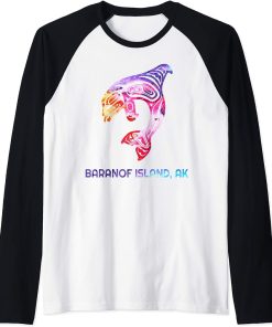 Baranoff Island Alaska Native American Orca Killer Whale Raglan Baseball Tee