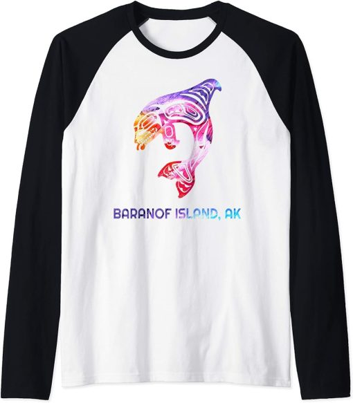 Baranoff Island Alaska Native American Orca Killer Whale Raglan Baseball Tee