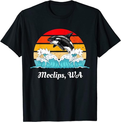 Vintage Moclips WA Distressed Orca Killer Whale Art T-Shirt