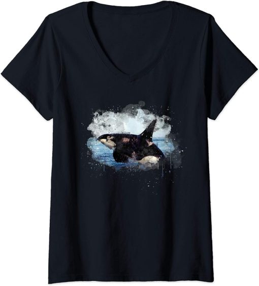 Womens Killer Whale Orca Art Marine Biology Gift V-Neck T-Shirt