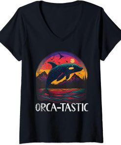 Womens Whales Watch Dolphin Pottwhal Funny Saying Orca Whale V-Neck T-Shirt