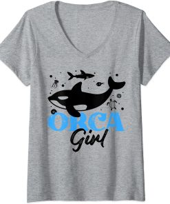 Womens Funny Orca Lover Graphic for Women Girls Kids Whale V-Neck T-Shirt