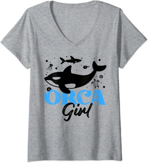 Womens Funny Orca Lover Graphic for Women Girls Kids Whale V-Neck T-Shirt