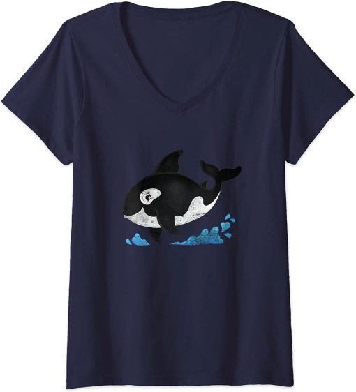 Womens Ocean Orca Dolphin Sea Animal Whale Men Women Loves Orcas V-Neck T-Shirt