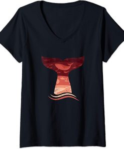 Womens Whale Tail in Waves V-Neck T-Shirt